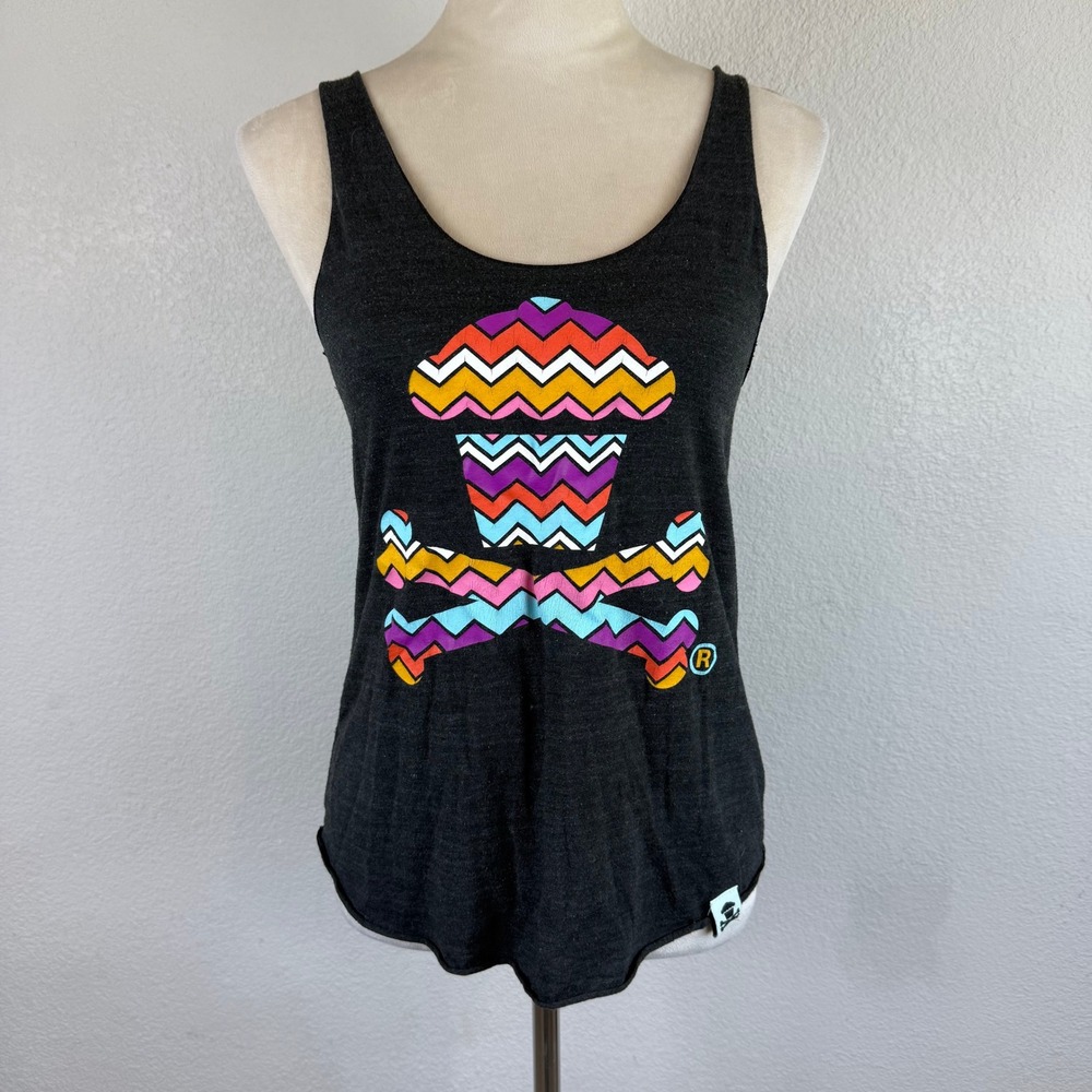 Y2K Johnny Cupcakes Womens Tank Top Cupcake Graphic Black Classic Size Medium